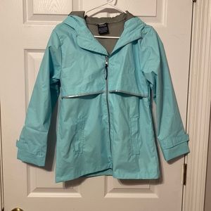 Turquoise rain jacket